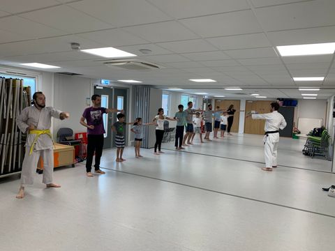 Students lined up while punching choku zuki